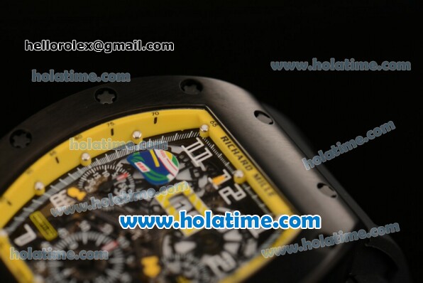 Richard Mille Felipe Massa Flyback Chrono Swiss Valjoux 7750 Automatic PVD Case with Skeleton Dial Numeral Markers and Black Rubber Bracelet - Click Image to Close
